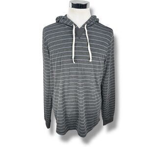 Marine Layer Hoodie Men’s Large Gray Blue Striped Long Sleeve Pullover Stretch